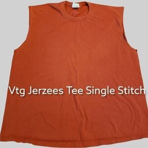 Vintage Jerzees Single Stitch Sleeveless Tank Tee Muscle Shirt Red Lg 45 Chest